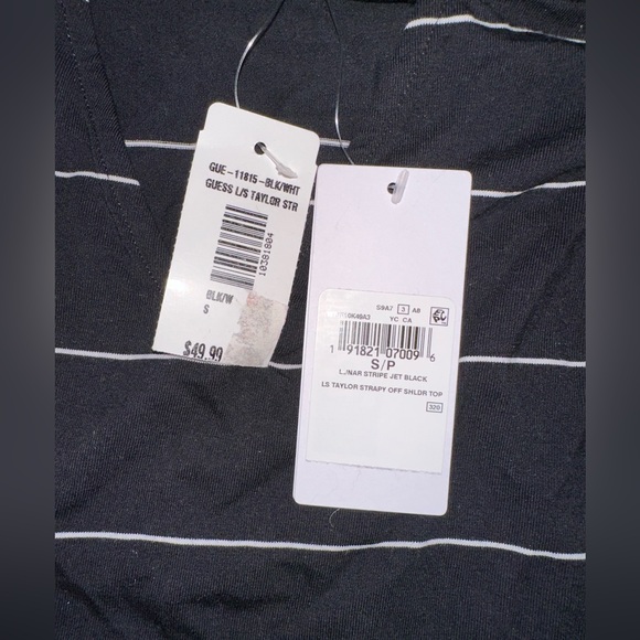 Guess Off-shoulder Black Top White Stripe Strappy V-neck NWT - Picture 6 of 6